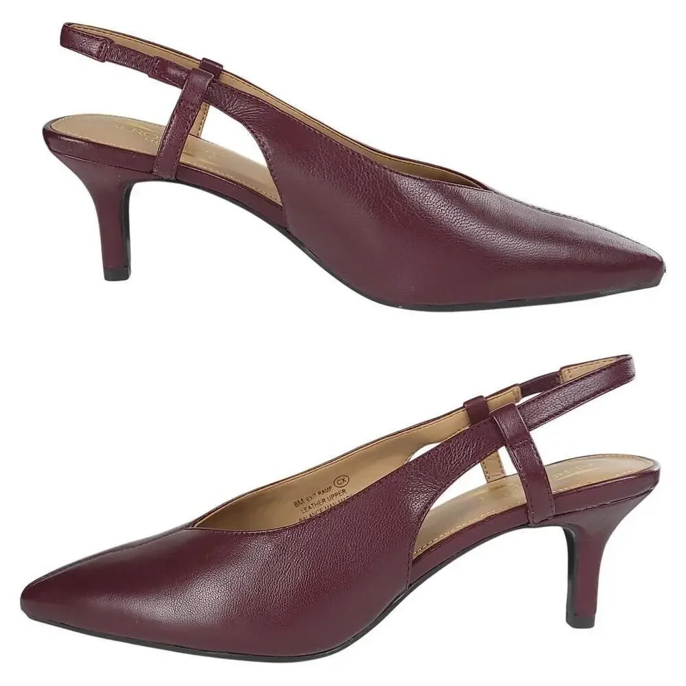 NWOB AEROSOLES Exit Ramp Heels 8M Burgundy Leather Slingback Pointed Toe